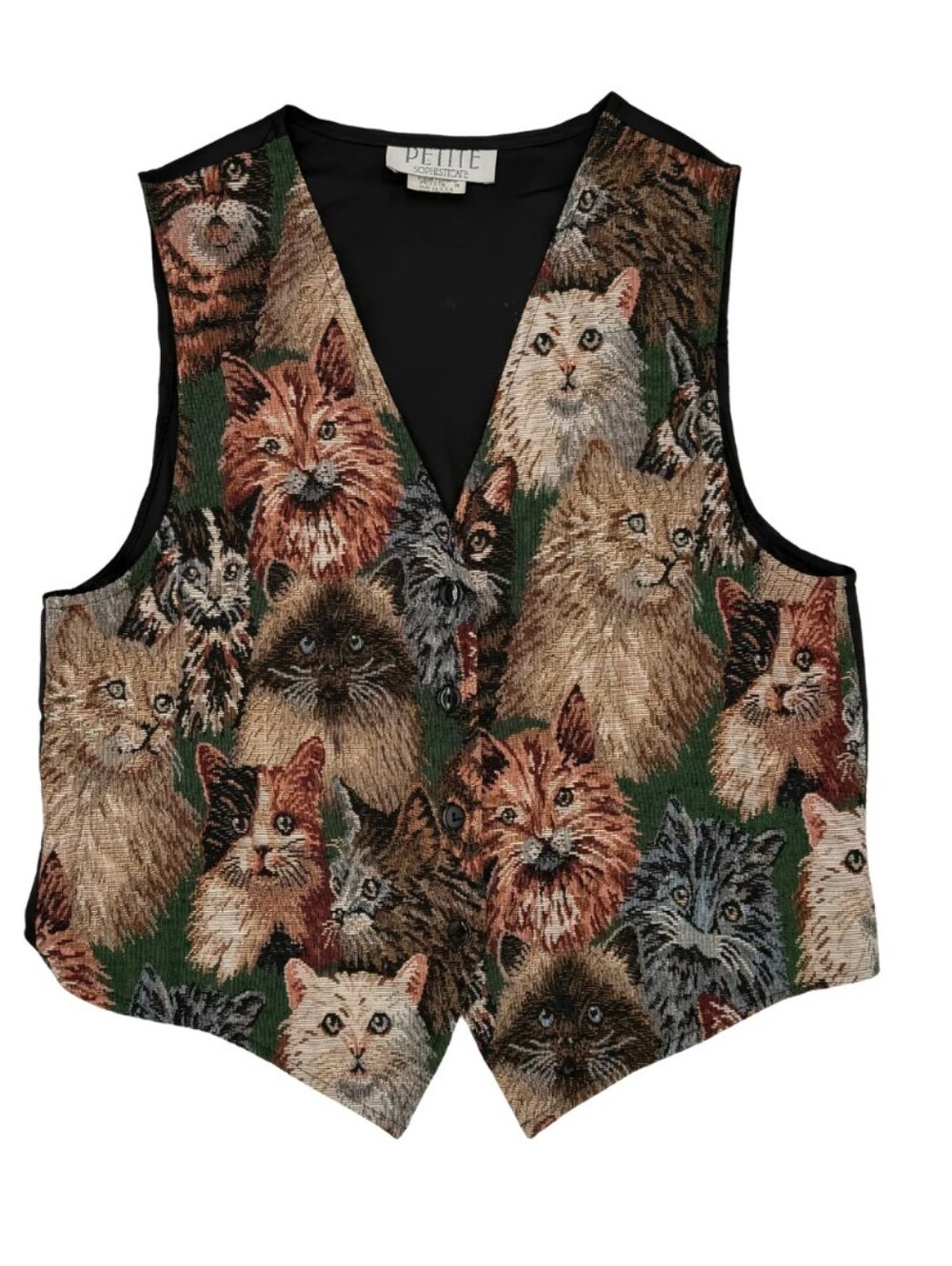 Karen Scott Vintage Cat Tapestry Vest in Multi-Color Size Large 80s 90s